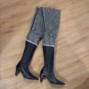 Chanel Over The Knee Leather and Tweed Boots 41
